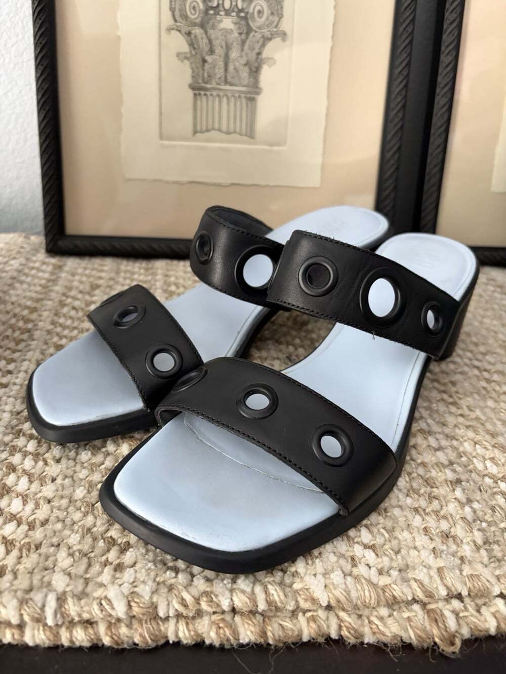 Camper Meda Black/Blue Grommet Heeled Sandals Edge Artsy Women's Size EU39/US8.5